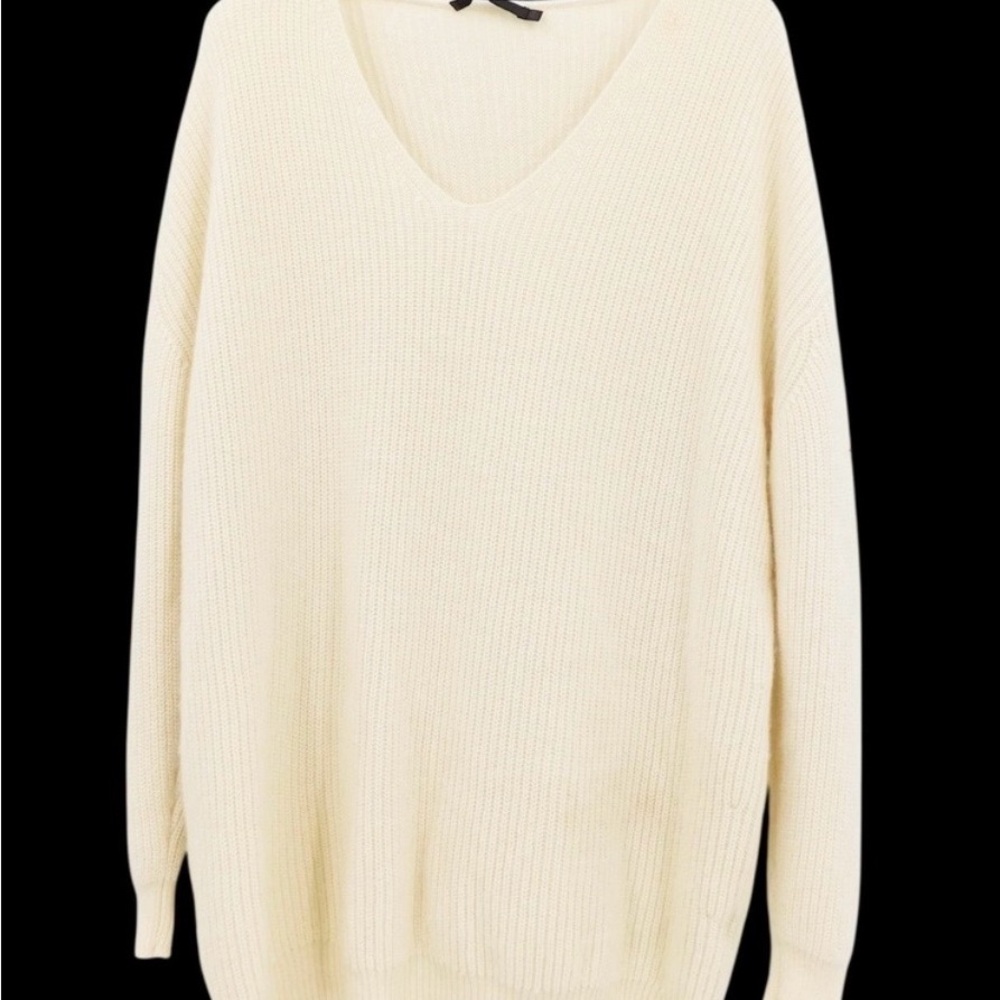 Jenni Kayne Cabin Cream Wool Cashmere Blend V Neck Sweater Womens Size M - Picture 2 of 5